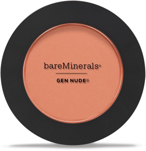 En cirkelformad sminkprodukt med ljusgult mitt, märkt 'bareMinerals GEN NUDE'.