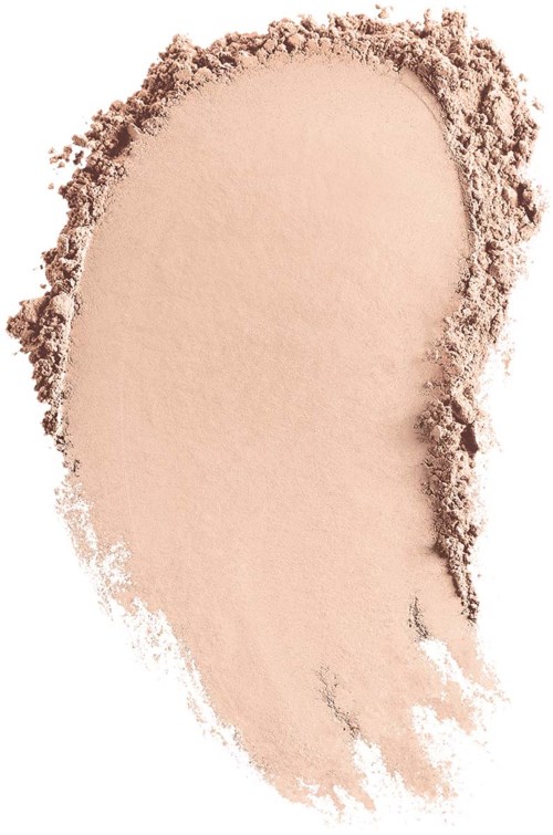 Hellrosa Puder Make-up verteilt mit ungleichmäßigen Rändern und tränenförmiger Form.