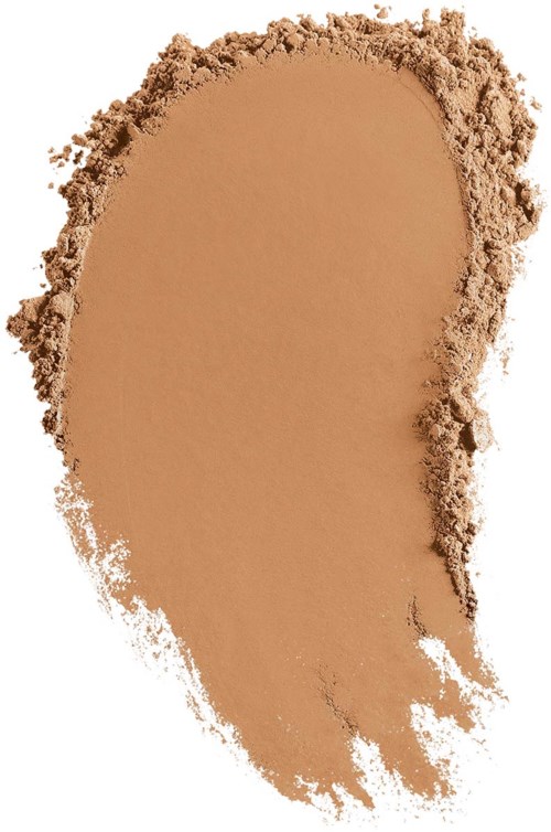 A swirl of tan makeup powder with scattered loose particles around it.