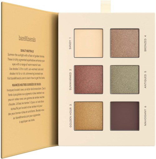 Det är en makeuppalett med sex olika nyanser, inklusive bronze, grönt, persika, rosa, guld och beige.