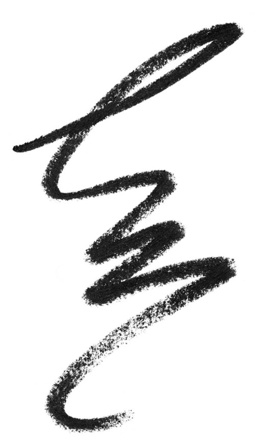 A black, sketchy, abstract line on a white background, with curves and a spiral shape.