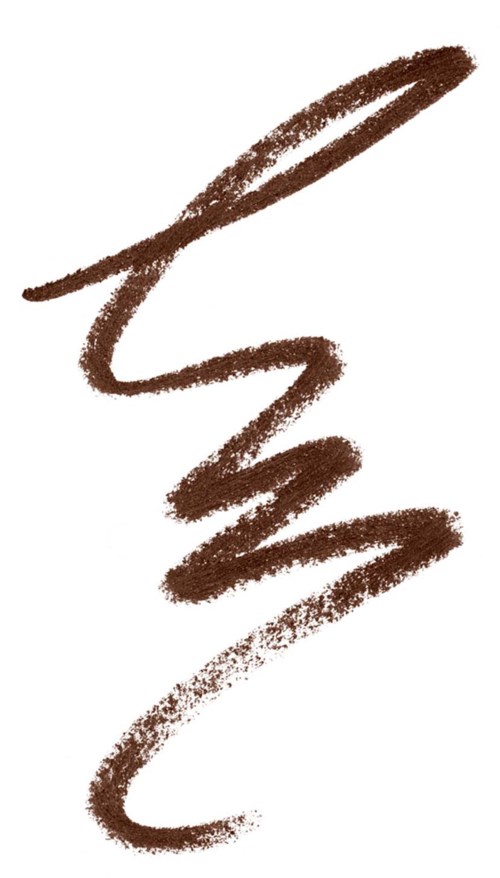 A brown crayon mark in a spiral with a stroke that looks like a sketch or doodle.