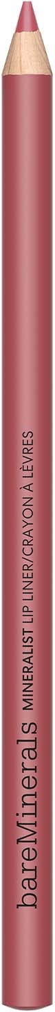 A pink lip liner pencil with a sharp tip and plain text on it.