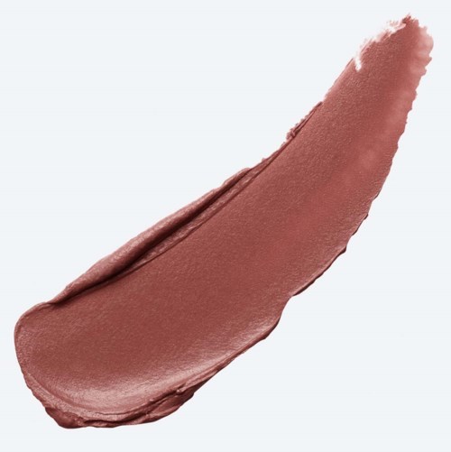 A swatch of brown lipstick with a smooth, shiny texture and pointed tip.