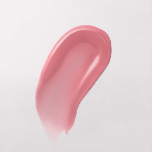 Pink makeup product with a brush or applicator on a white background.