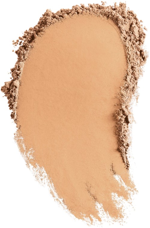 Beiges Make-up-Puder in ungleichmäßiger Form mit Puderenden. Es sieht aus wie ein Presspuder oder Foundation.