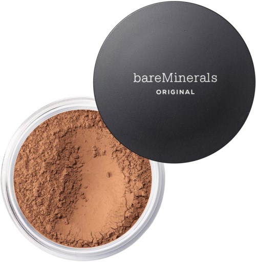 BareMinerals Make-up-Puder in einem durchsichtigen runden Behälter mit schwarzem Deckel, der BareMinerals Original liest.