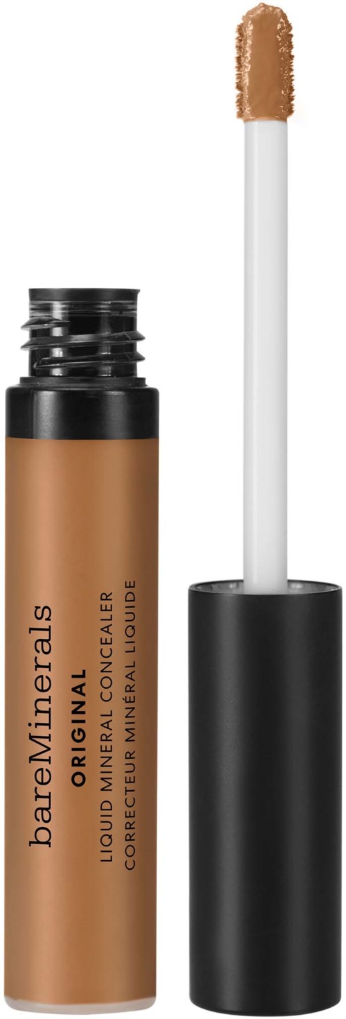 A beige liquid concealer in a tube with a wand applicator, labeled BareMinerals Original. Perfect for covering skin imperfections.