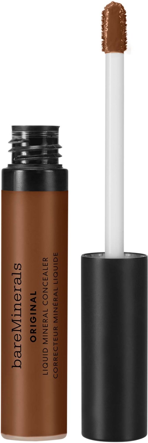 A lipstick tube with a brown shade and a white applicator wand separated from the cap.