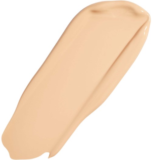 A beige liquid foundation swatch with a smooth texture and curved shape.