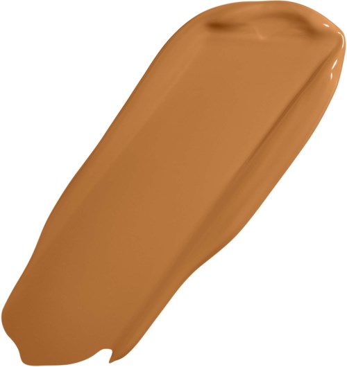 A brown, smooth, elongated object with a rounded end, resembling a swatched makeup or paint.