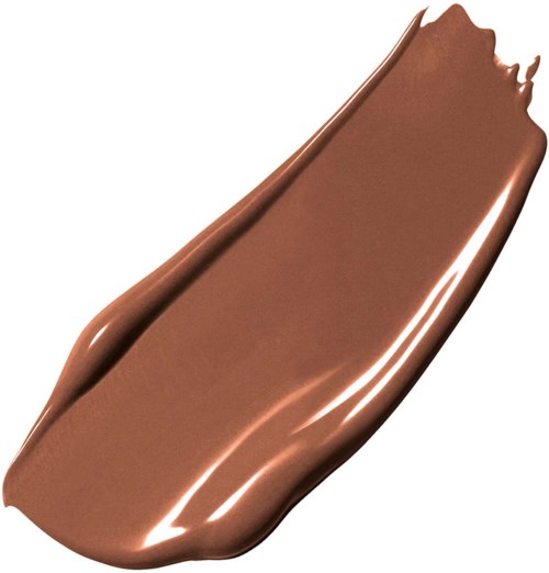 A smooth, shiny, brown chocolate bar with a broken edge.
