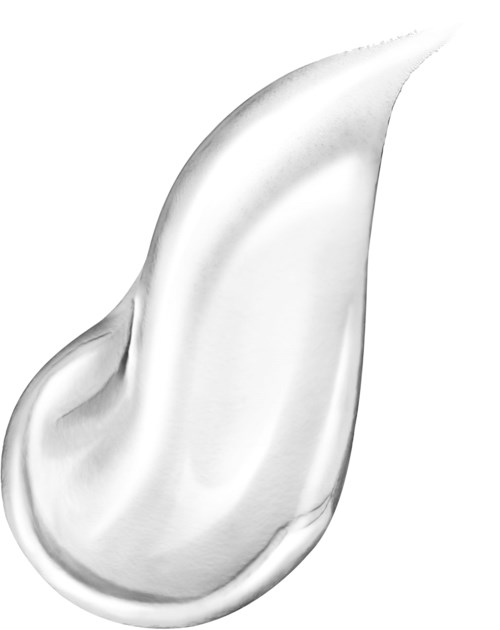 A white cream or lotion in a drop shape with smooth, shiny texture.