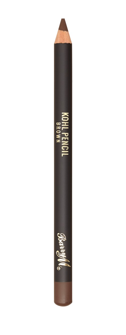 A black eyebrow pencil with gold writing and a brown tip for shaping eyebrows.