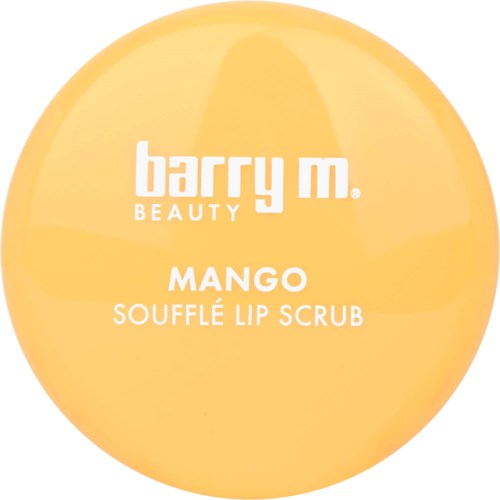A round, orange container labeled 'Barry M Beauty Mango Soufflé Lip Scrub.'