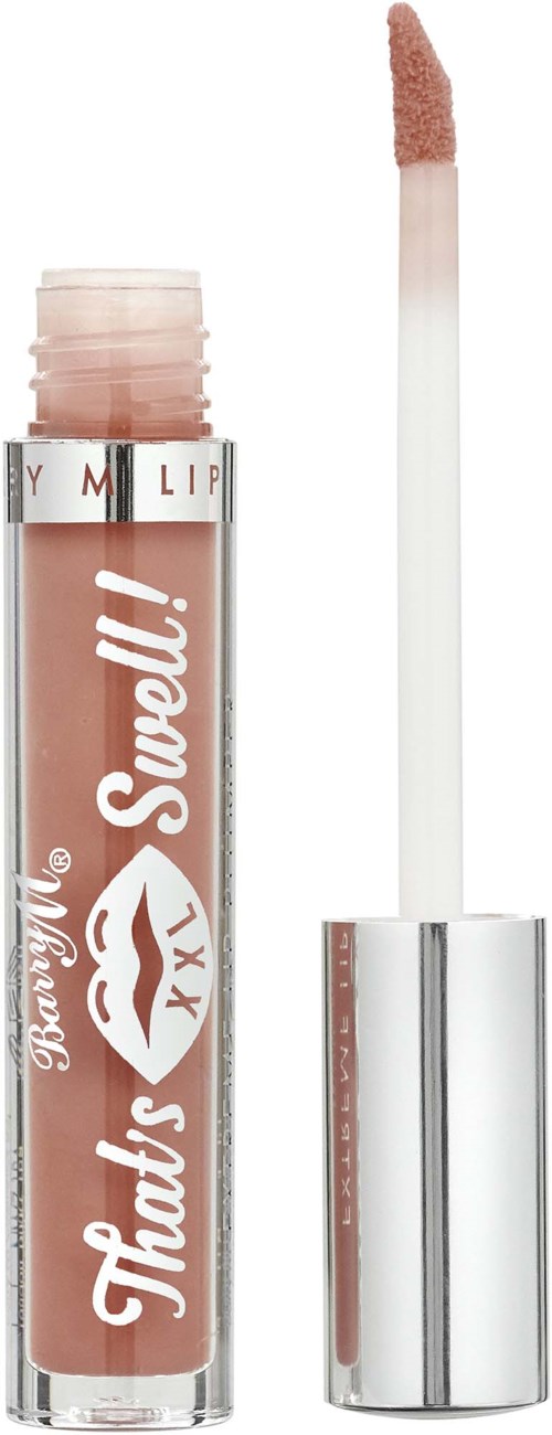 Een lipglosshals met applicator, gemerkt "Thanks Scent!" op een beige achtergrond.