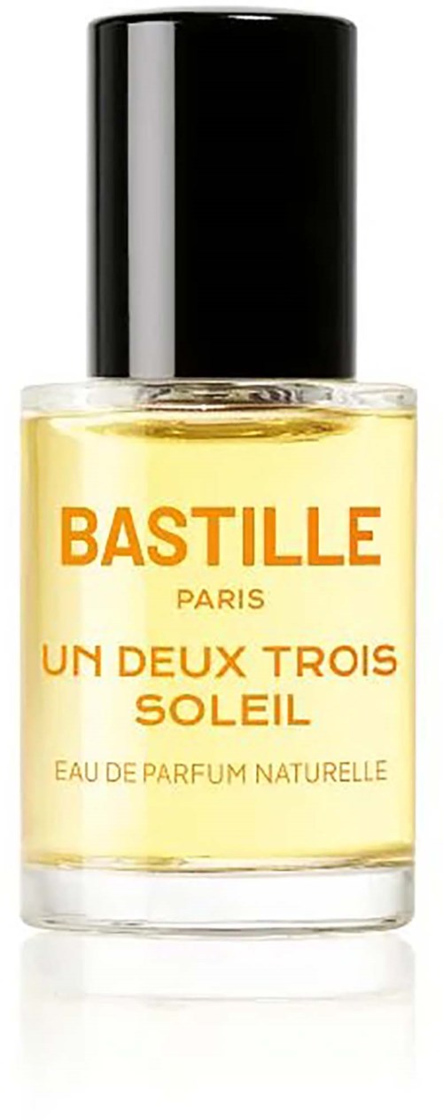 Bastille Paris Un Deux Trois Soleil naturlig parfym i en klar flaska med svart lock.