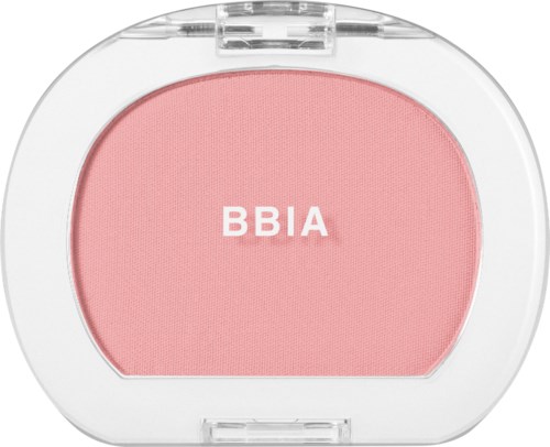 Roze blush in een witte compact met BBIA geschreven.