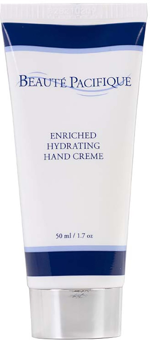 Een tube van Beauté Pacifique handcrème, aangeduid als verrijkt en hydraterend, bevat 50 ml.