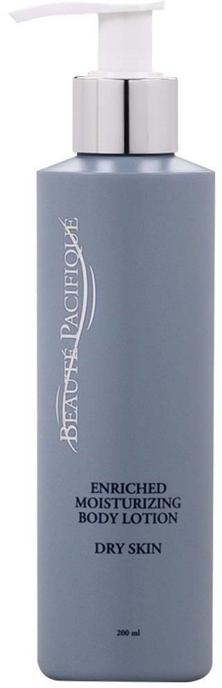 A blue bottle labeled Beaute Pacifique, moistening lotion for dry skin, with a white pump on top.