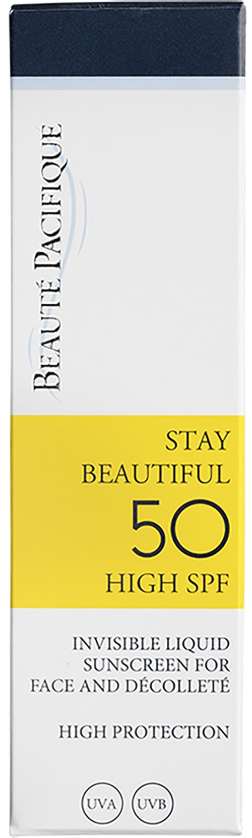 A rectangular box with a white and yellow label, showing it is a high SPF face and decollete sunscreen.
