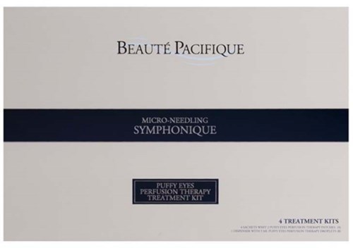 Verpakkingsdoos voor huidverzorgingsset, gelabeld 'Beauté Pacifique' en 'Micro-Needling Symphonique' met vier sets.
