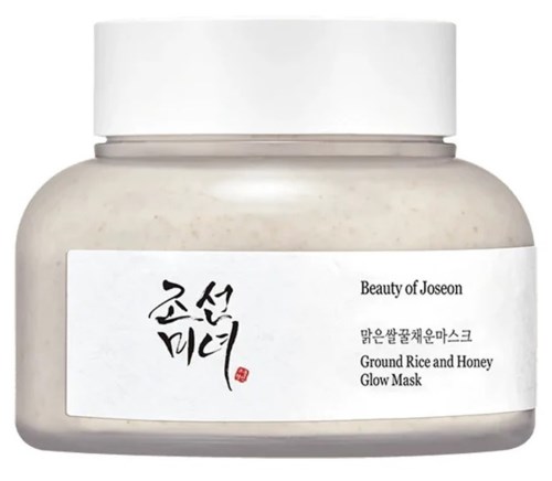 A jar of ground rice and honey glow mask with Korean text and simple white label.
