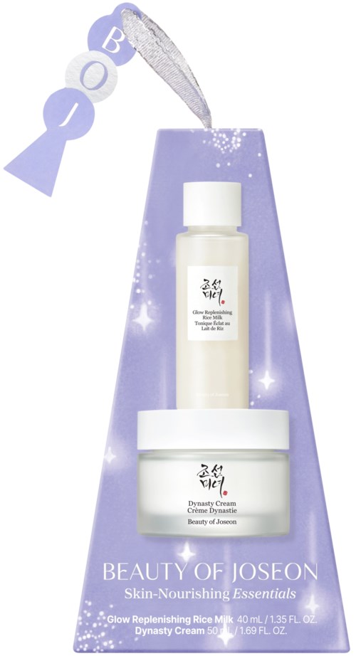 Beauty of Joseon -tuotteet violetissa pakkauksessa ja valmistujaiskoristeilla, mukaan lukien pieni purkki ja pullo.