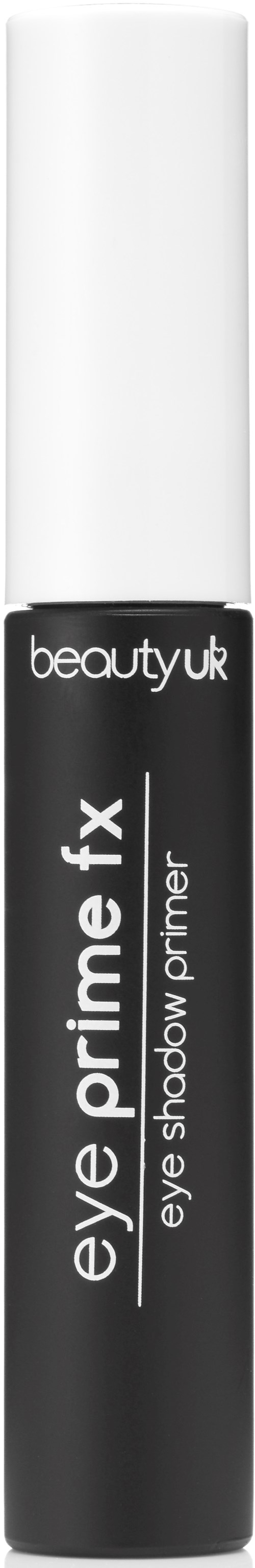 Musta ja valkoinen silmän rajauspohjustustuubi beauty uk:lta, jossa lukee 'eye prime fx' ja 'eye shadow primer.'