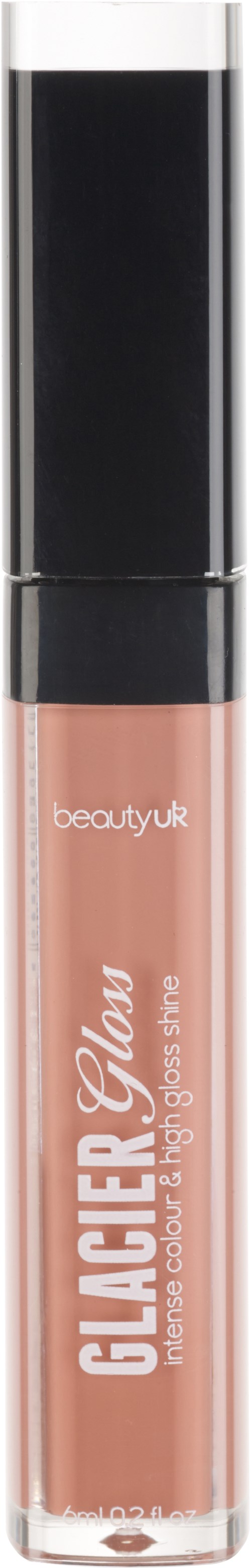 Huulilakka-putkilo, jossa on läpinäkyvä pohja ja beige huulipuna.
