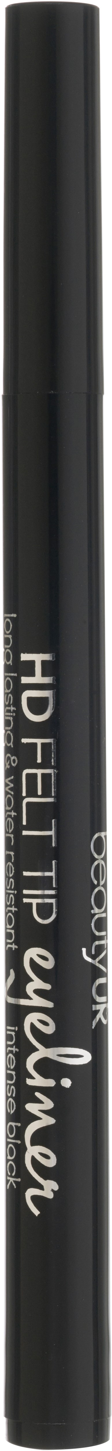En svart penna med vitt text som säger "HD Felt Tip Eyeliner" på den.