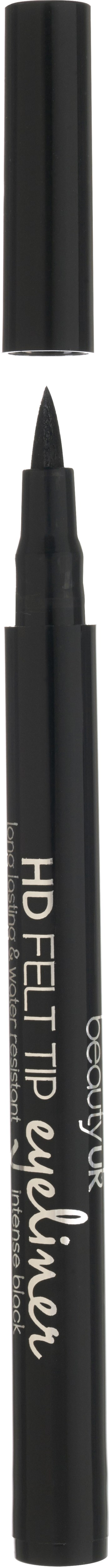 En svart markeringspenna med lock, märkt "HD Felt Tip Marker" på en svart bakgrund.