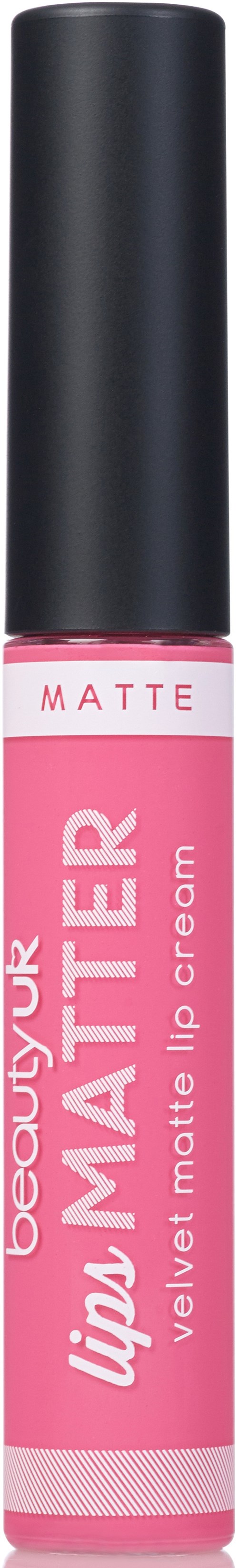 A pink lip cream in a tube with a black cap, labeled 'L'Oréal Lipper Mate Velvet Matte Lip Cream.'