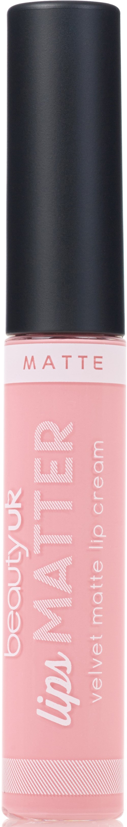 A lip cream tube with a black cap, pink body, and white text, labeled 'Color Your Lip Matte'.