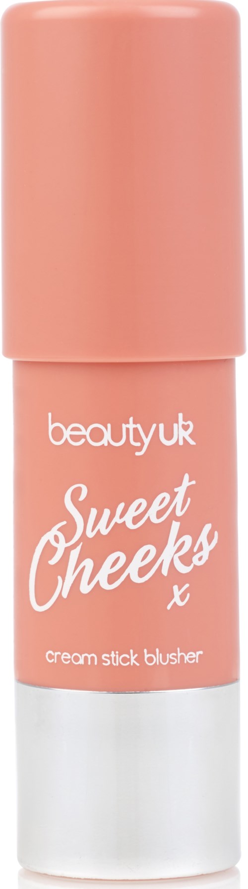 Ein pinkfarbener Creme-Stift Blush von beautyk.uk namens Sweet Cheeks, mit weißer Basis und rosa Deckel.
