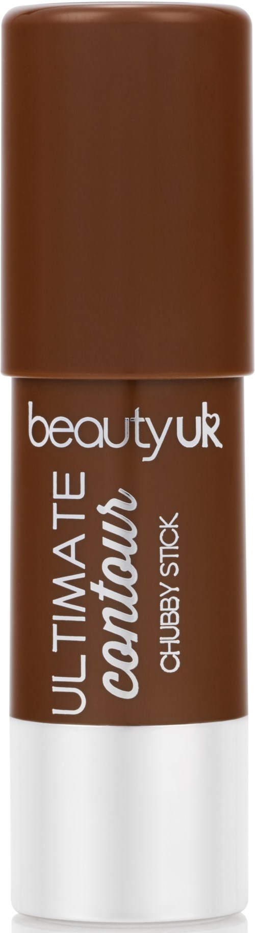 Rusketta, jossa on ruskea väri ja valkoista ja ruskeaa pakkausta, jossa lukee 'beauty uk Ultimate Contour Chubby Stick.'