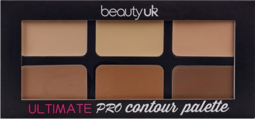 En contourpalett med sex olika nyanser i en svart låda från beauty UK.