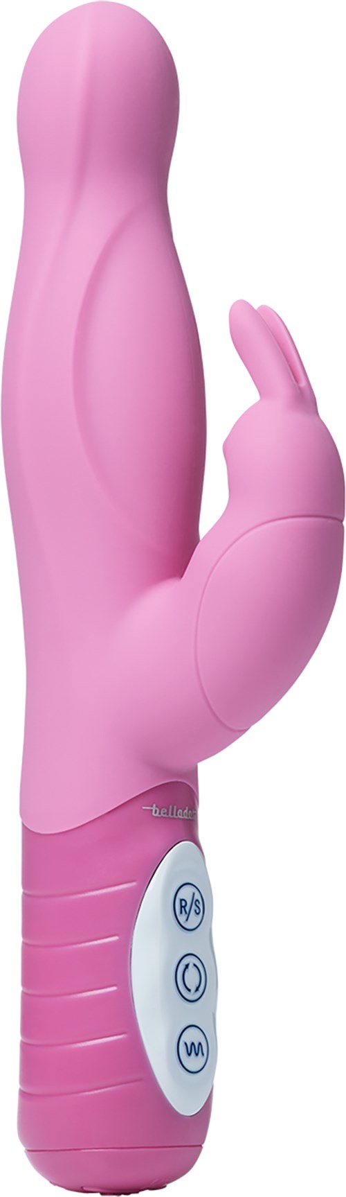 Rosa handhållen vibrator med knappar, formad som ett kaninöra, för nöje.