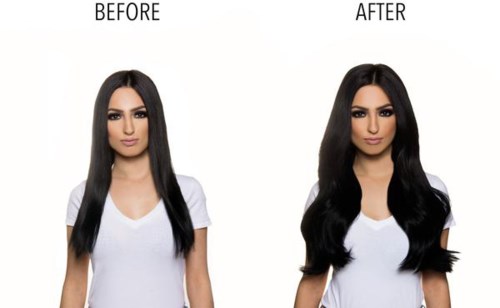 Das Bild zeigt eine Frau vor und nach mit unterschiedlichen Frisuren und Haarfarben, mit den Texten 'BEFORE' und 'AFTER'.