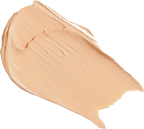 En beige, krämig textur utsmetad på en vit bakgrund. Den verkar vara slät och tjock.