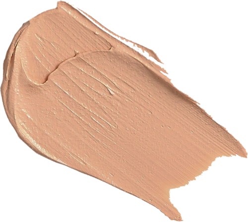 Sivellys beige tai vaaleanruskea meikki- tai voidepäällyste valkoisella taustalla.