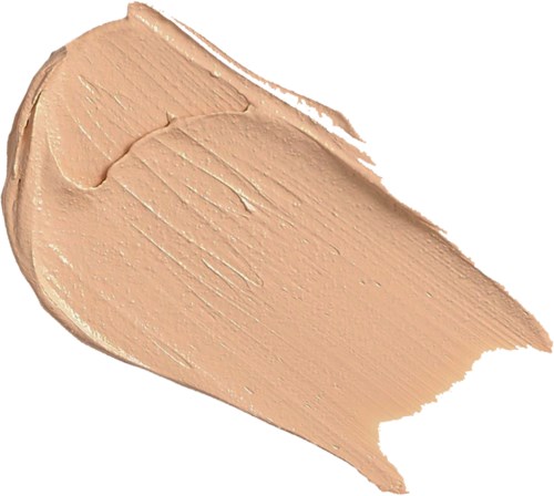 Eine beige, cremige Substanz, die in einer dicken, ungleichmäßigen Schicht mit sichtbaren Strichen verteilt ist.