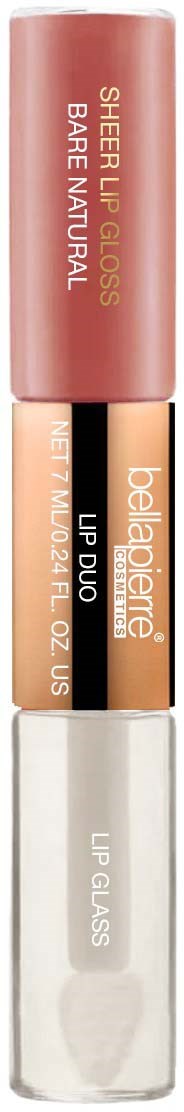 A lip gloss tube with a pink cap, labeled 'Sheer Lip Gloss' and 'belleza' on the side.