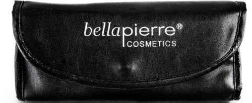 A black makeup bag with white text that says 'bellapierre COSMETICS'.