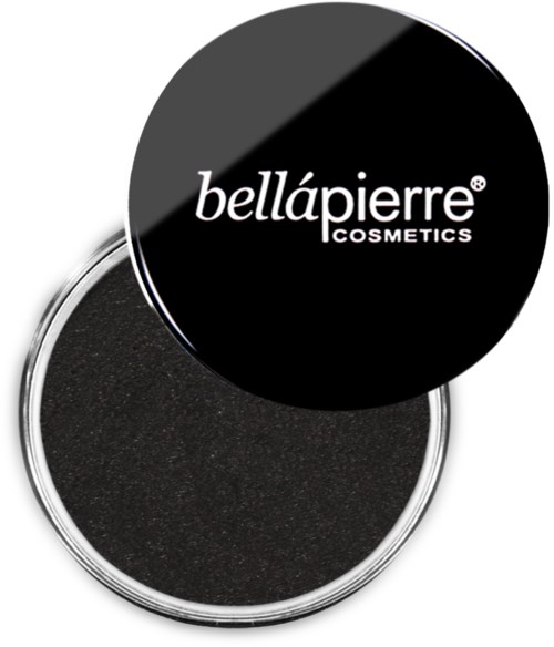 A black container lid with white text reading "bellápierre COSMETICS" and a black sponge inside.