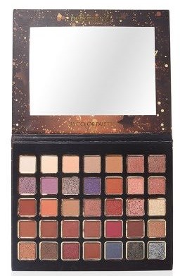 A makeup palette with 30 colorful eyeshadow shades and a large mirror inside the lid.
