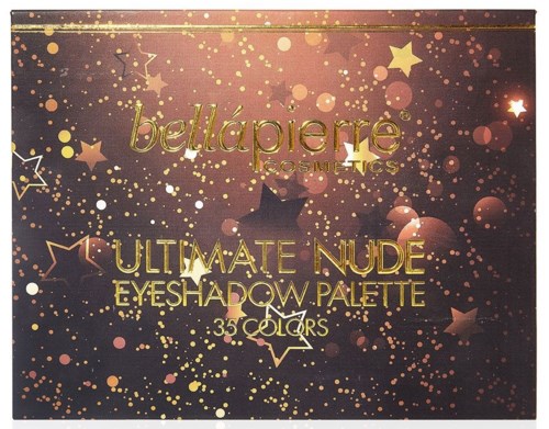 Cosmetic palette with 35 colors for nude eye looks, decorated with stars and sparkles on the packaging.