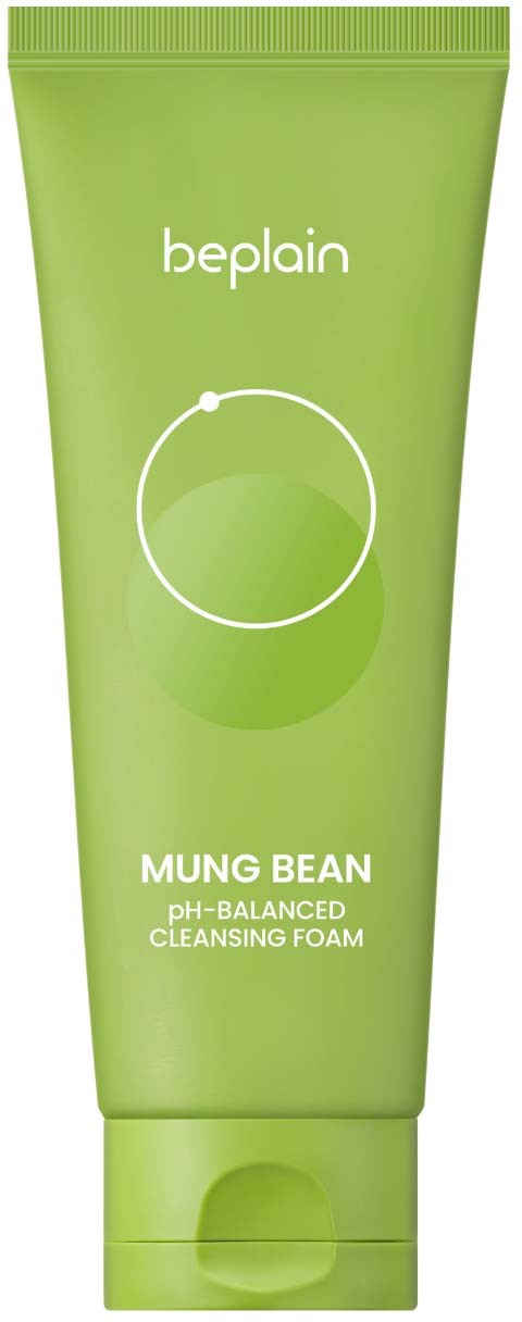 Groene tube met beplain en Mung Bean pH-gebalanceerde reinigingsschuim geschreven.
