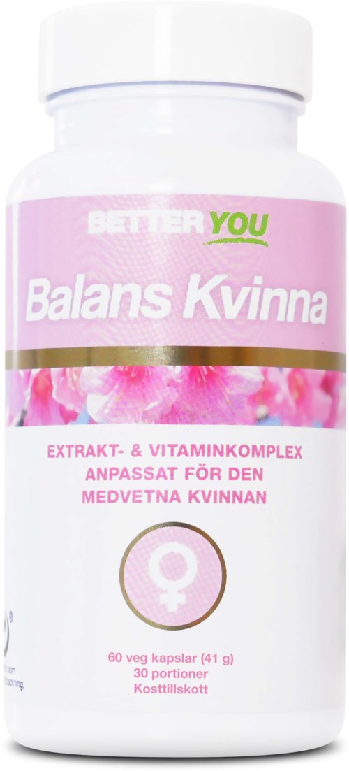 A white bottle with a pink label, containing capsules that support women's health.