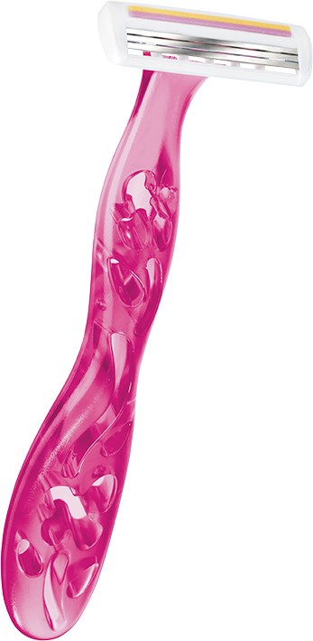 Rasierer in Pink mit weißer Rasierklinge für Frauen.